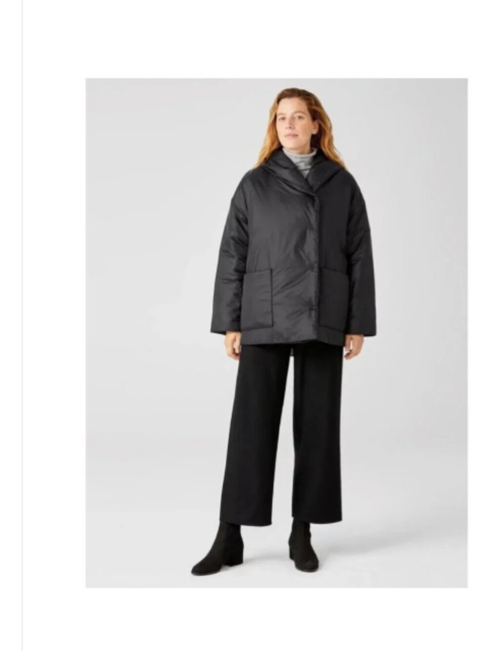 Eileen Fisher Eggshell Recycled Nylon Hooded Short Coat Black size 1X